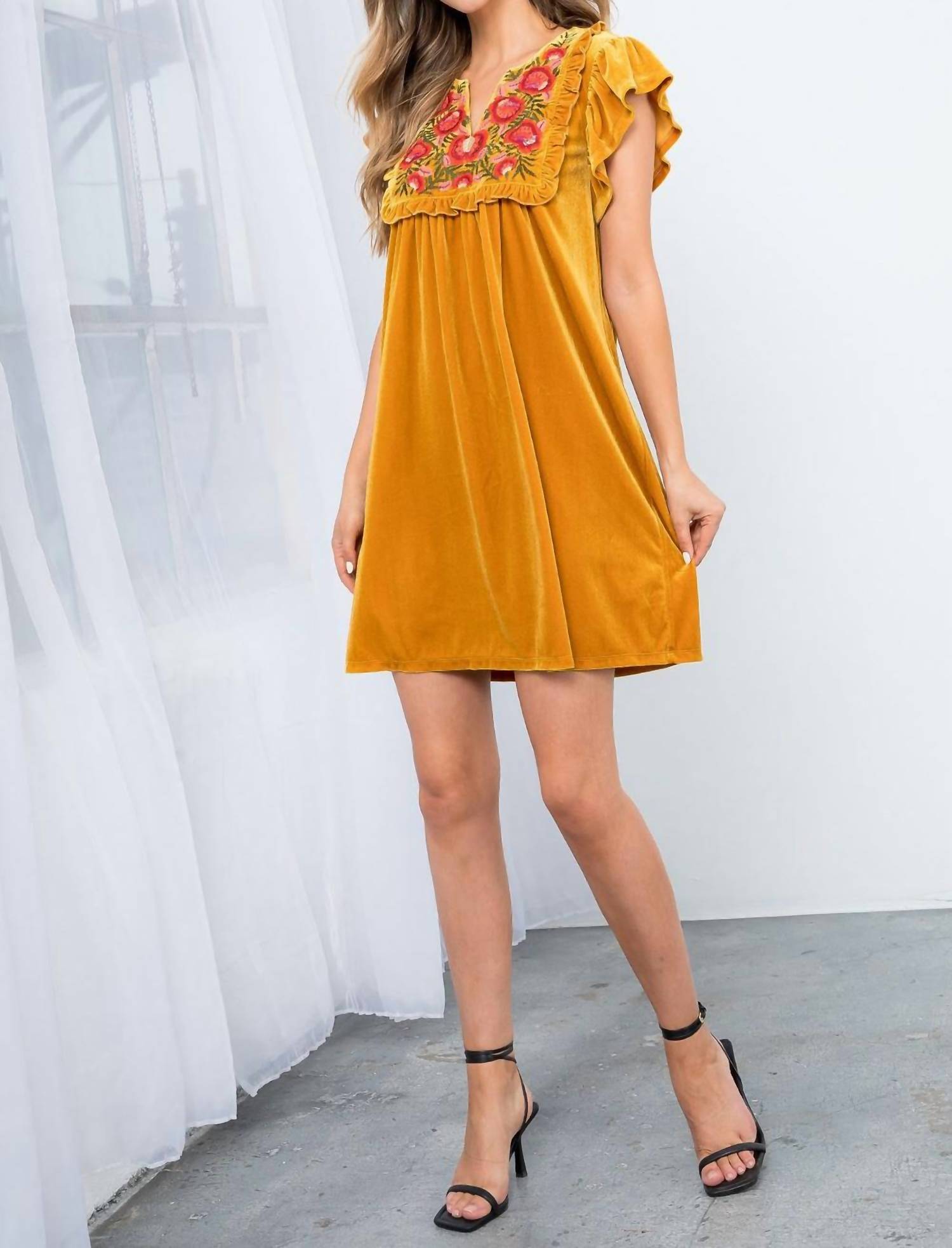 Thml - Fall Feels Velvet Embroidered Dress