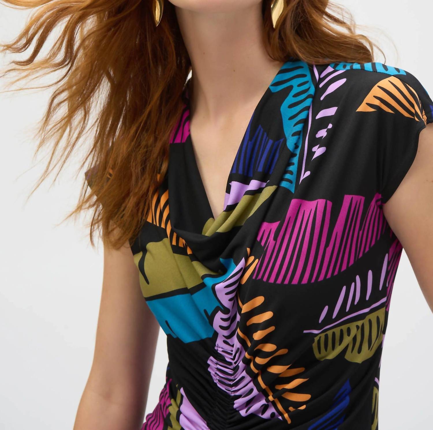 Joseph Ribkoff - Tropical Print Shirred Sheath Dress