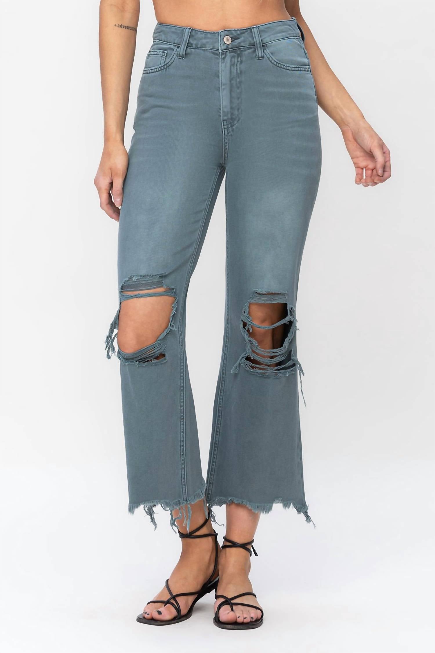 Vervet By Flying Monkey - High Rise Crop Deconstructed Flare Jeans