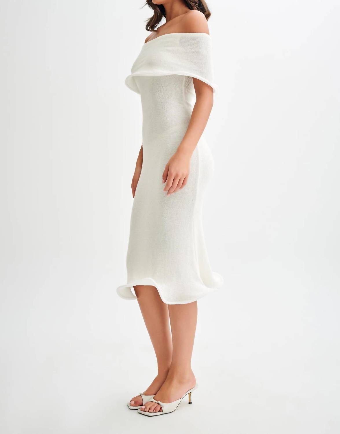 Blue Blush - Off Shoulder Knit Midi Dress