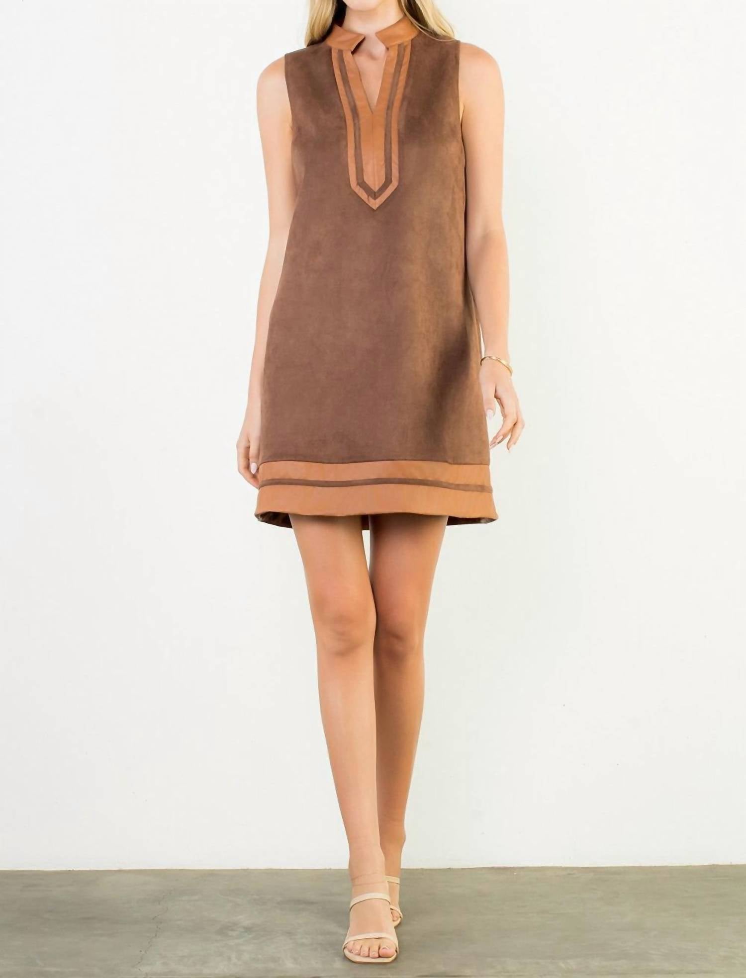 THML Sleeveless Suede Mini Dress in brown - women's dress