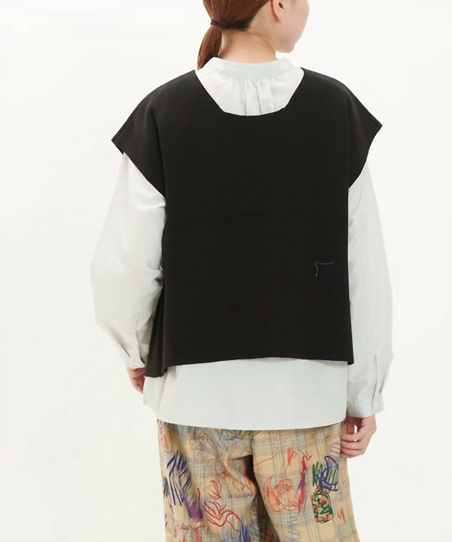SHE + SKY Single Button Sweater Vest in black - women's jacket - detail view