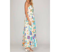 Bns - Coastal Tile Print Cami Maxi Dress With Pockets