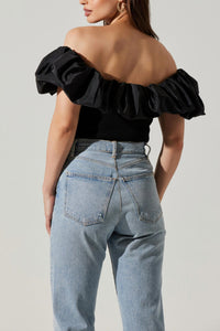 ASTR Cherie Off Shoulder Top in black - women's blouse - detail view