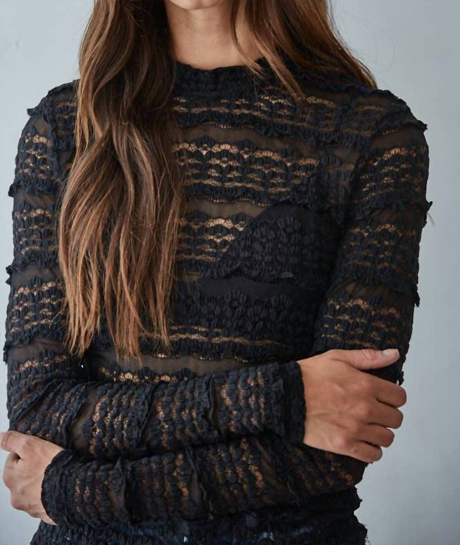 By Together - Woven Lace See Through Mock Top