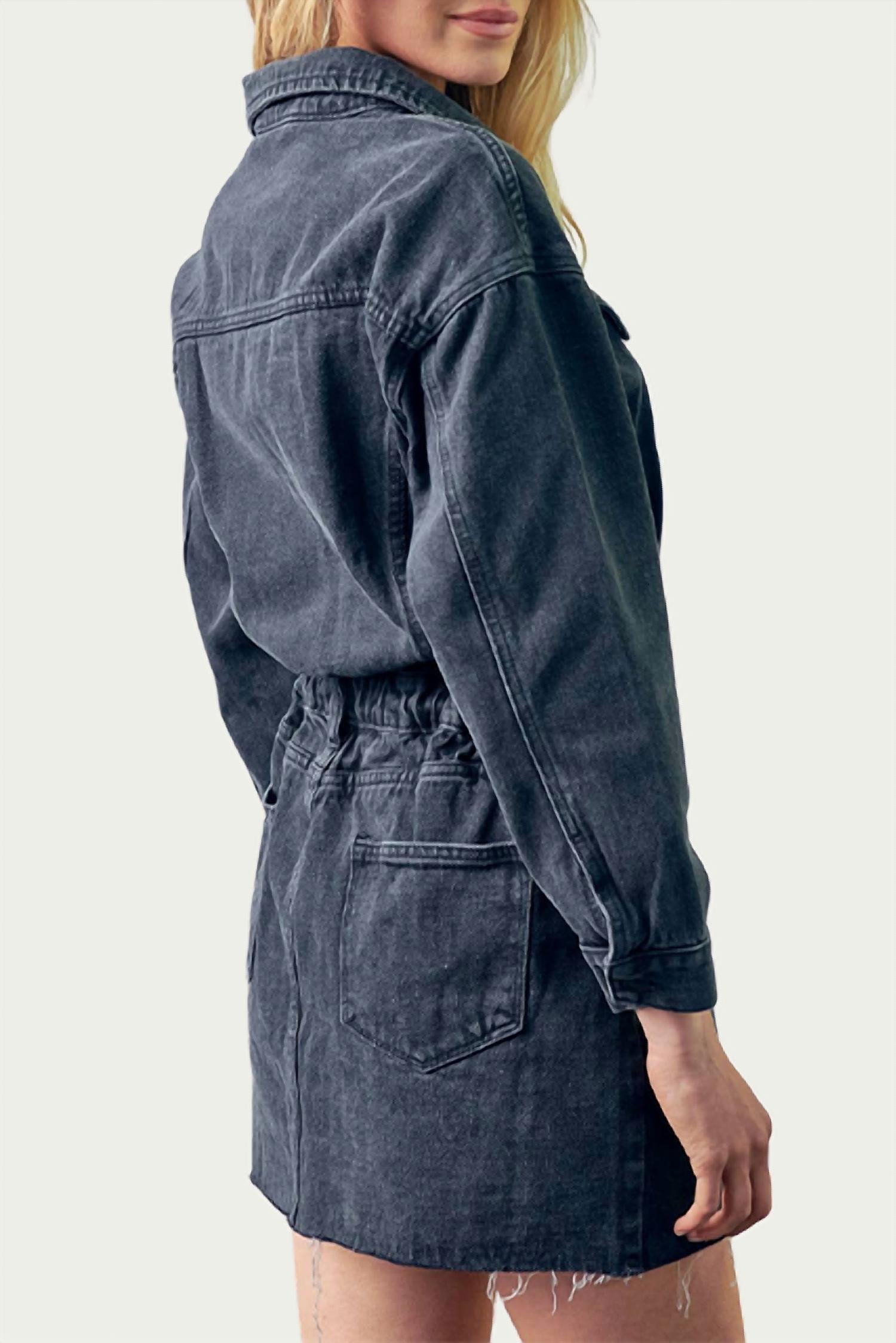 DENIM RAW-EDGE MINI DRESS