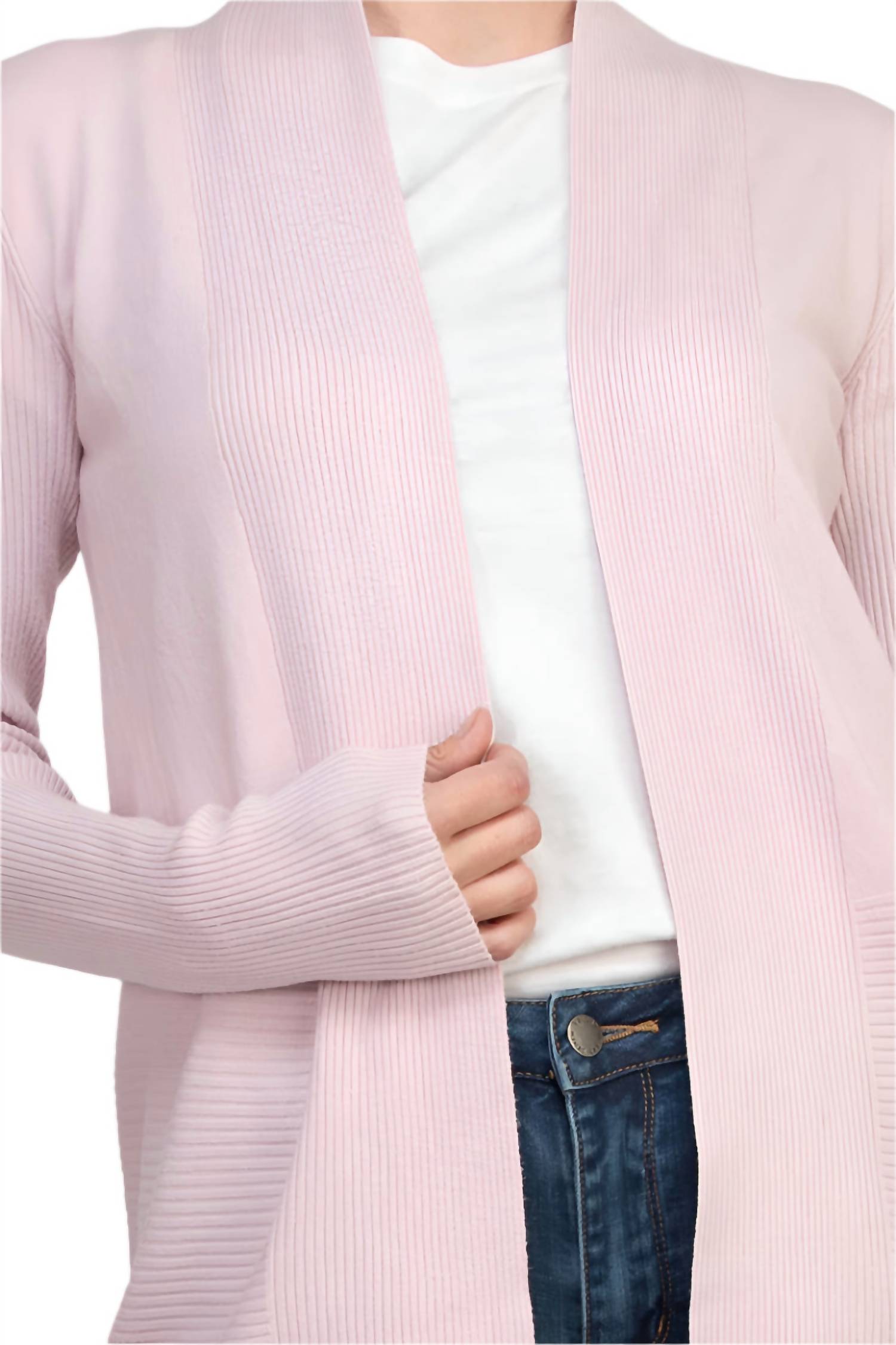 Joan Vass - Open Front Long Sleeve Rib Cardigan