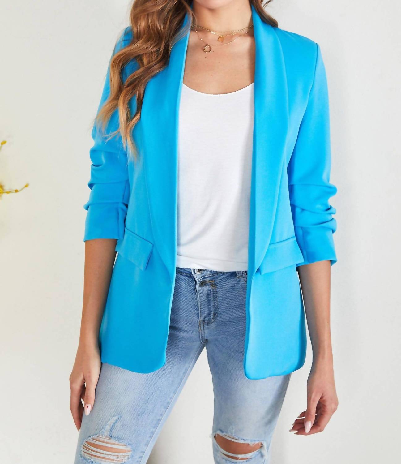 Venti6 - Women's Three-Quarter Ruched Sleeves Blazer