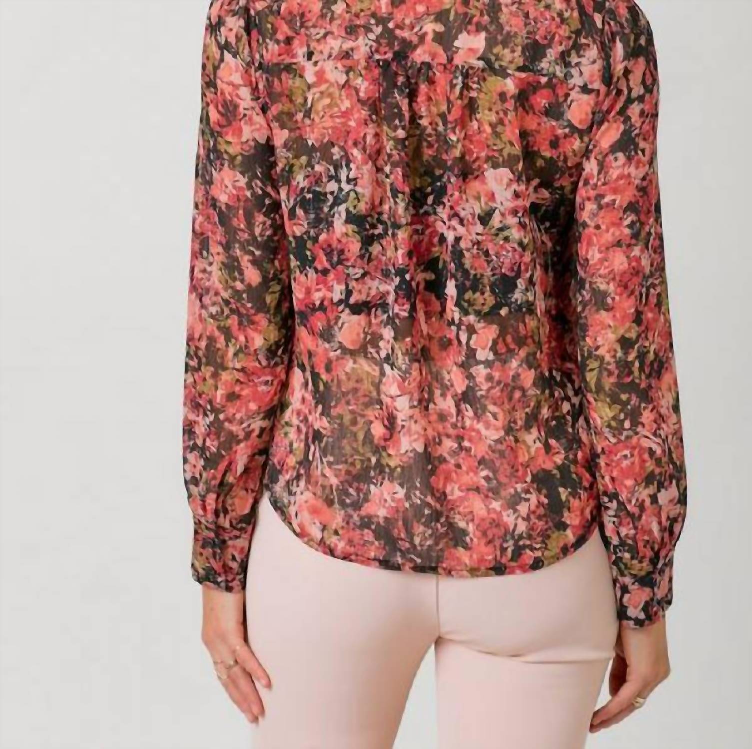 Mystree - Ruffle Neck Button Down Blouse