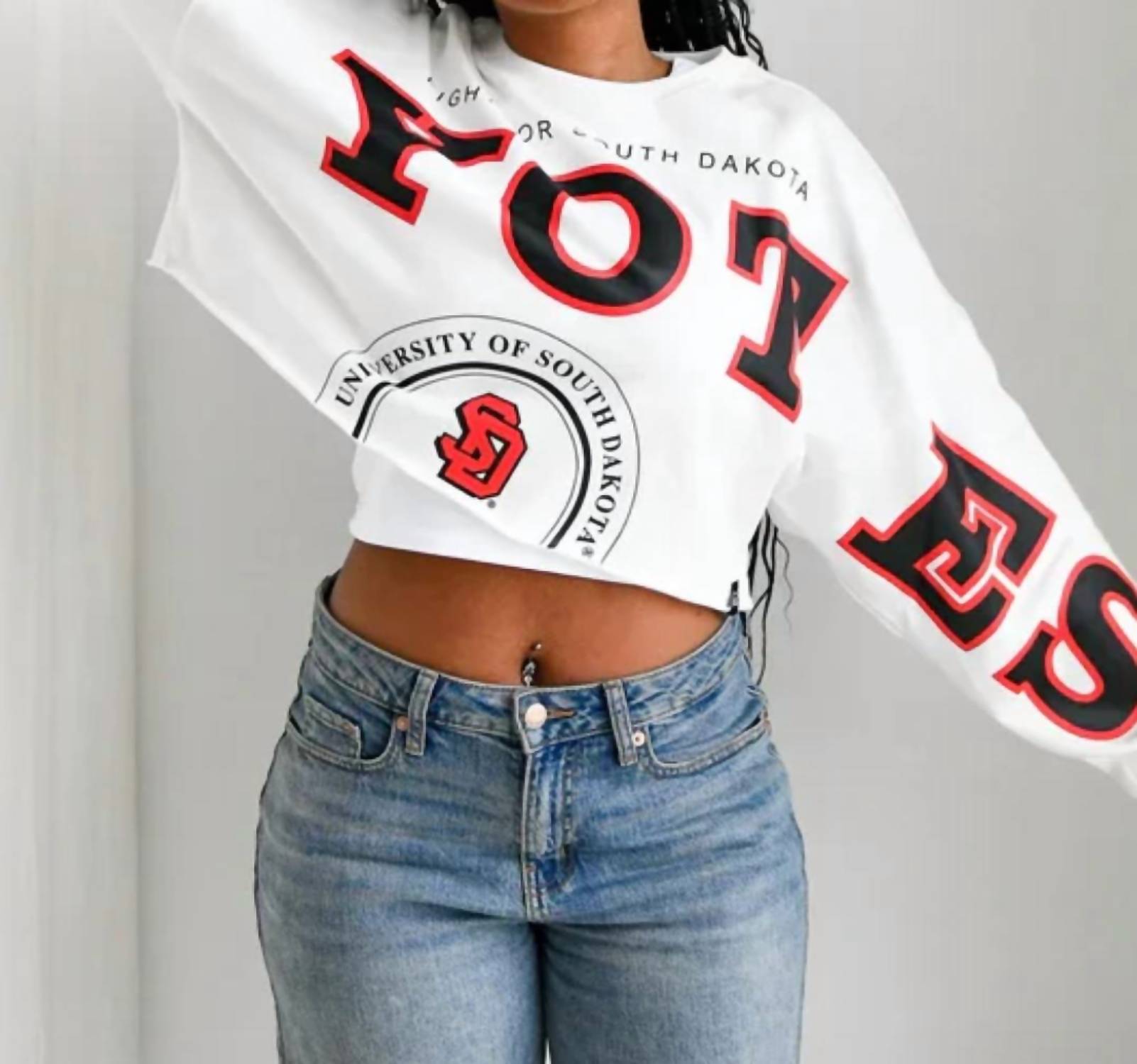 Gameday Social - Split Cropped Long Sleeve Crewneck Top