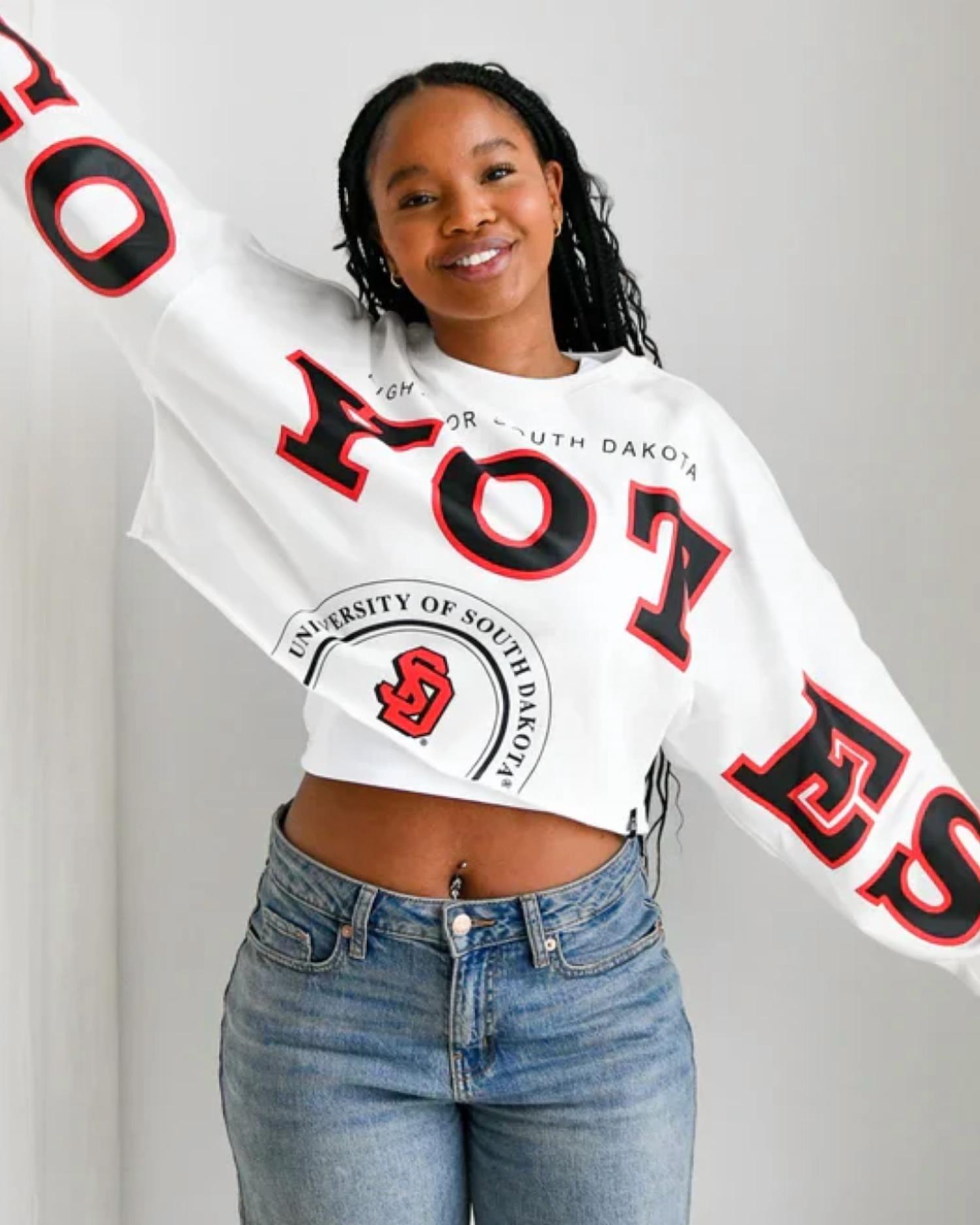 Gameday Social - Split Cropped Long Sleeve Crewneck Top