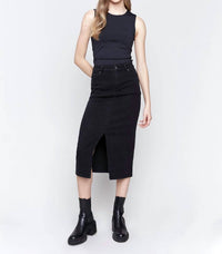 CHARLIE B Long Denim Midi Skirt in charcoal - women's skirt