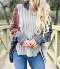 Amoli - Color Block Dolman Sleeve Turtleneck Knit Sweater