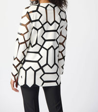 Joseph Ribkoff - Faux Leather Geometric Laser Cutout Long Sleeve Jacket