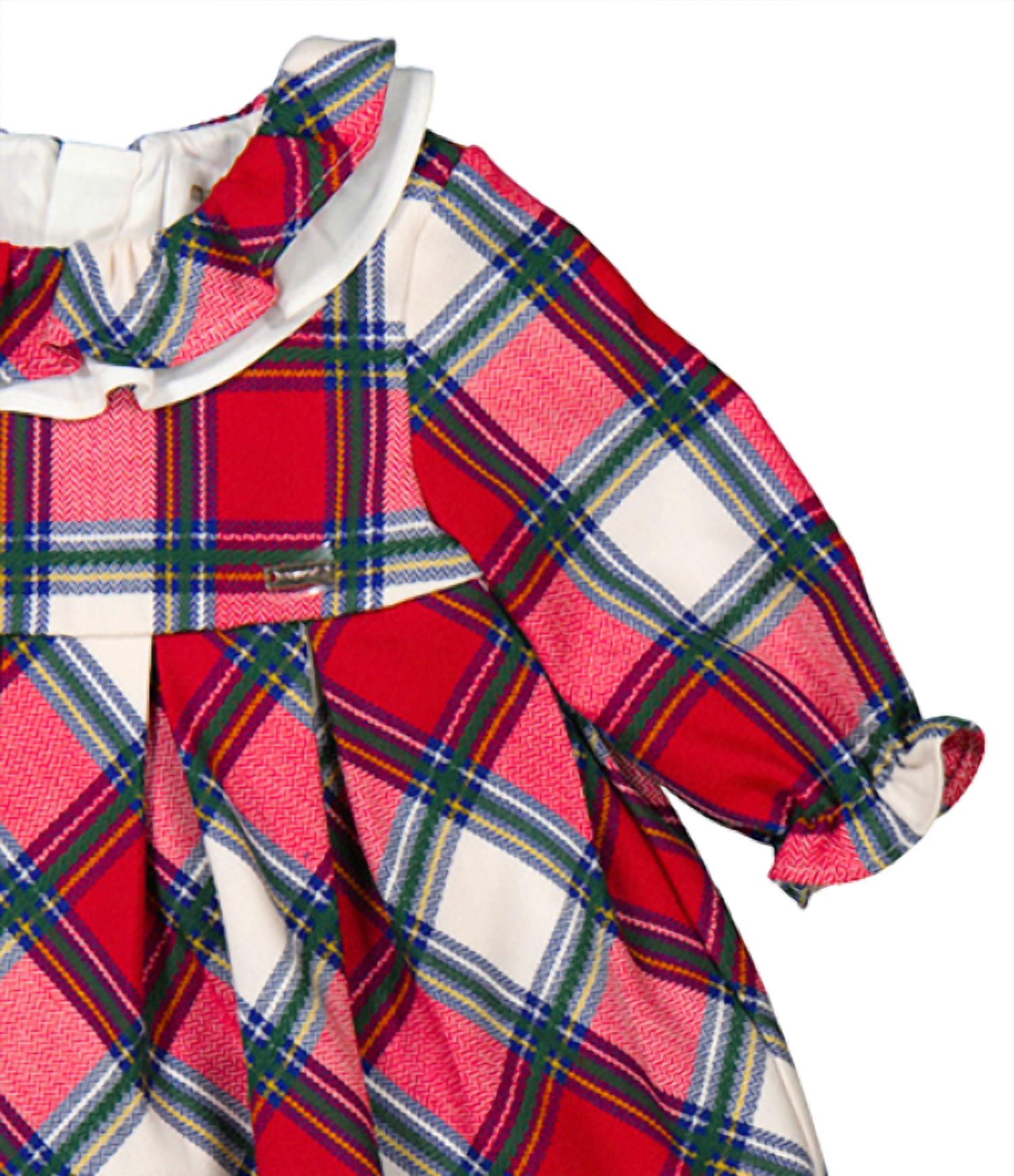 Mayoral Kid's Long Sleeve Plaid Dress in red - kids' dress - detail view