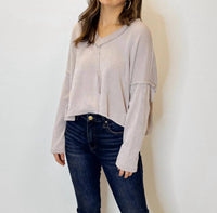 Karlie - Ribbed V-neck Center Seam Cozy Sweatshirt Top