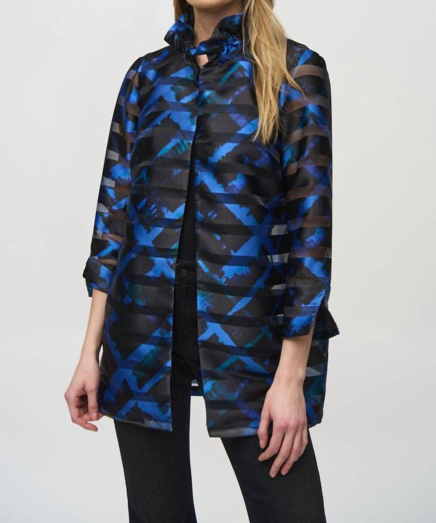 Joseph Ribkoff - Plaid Shirred Collar Jacket