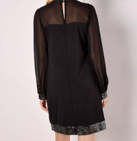 Apricot - Sequin Mock Neck Long Sleeve Mini Dress