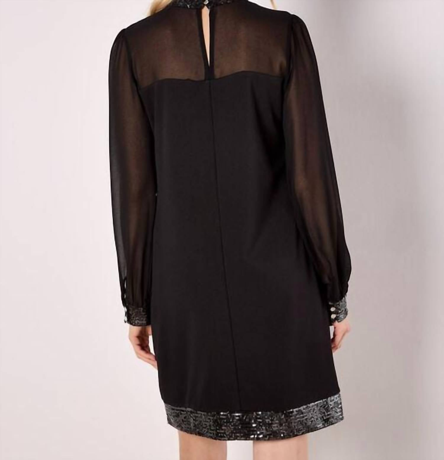 Apricot - Sequin Mock Neck Long Sleeve Mini Dress