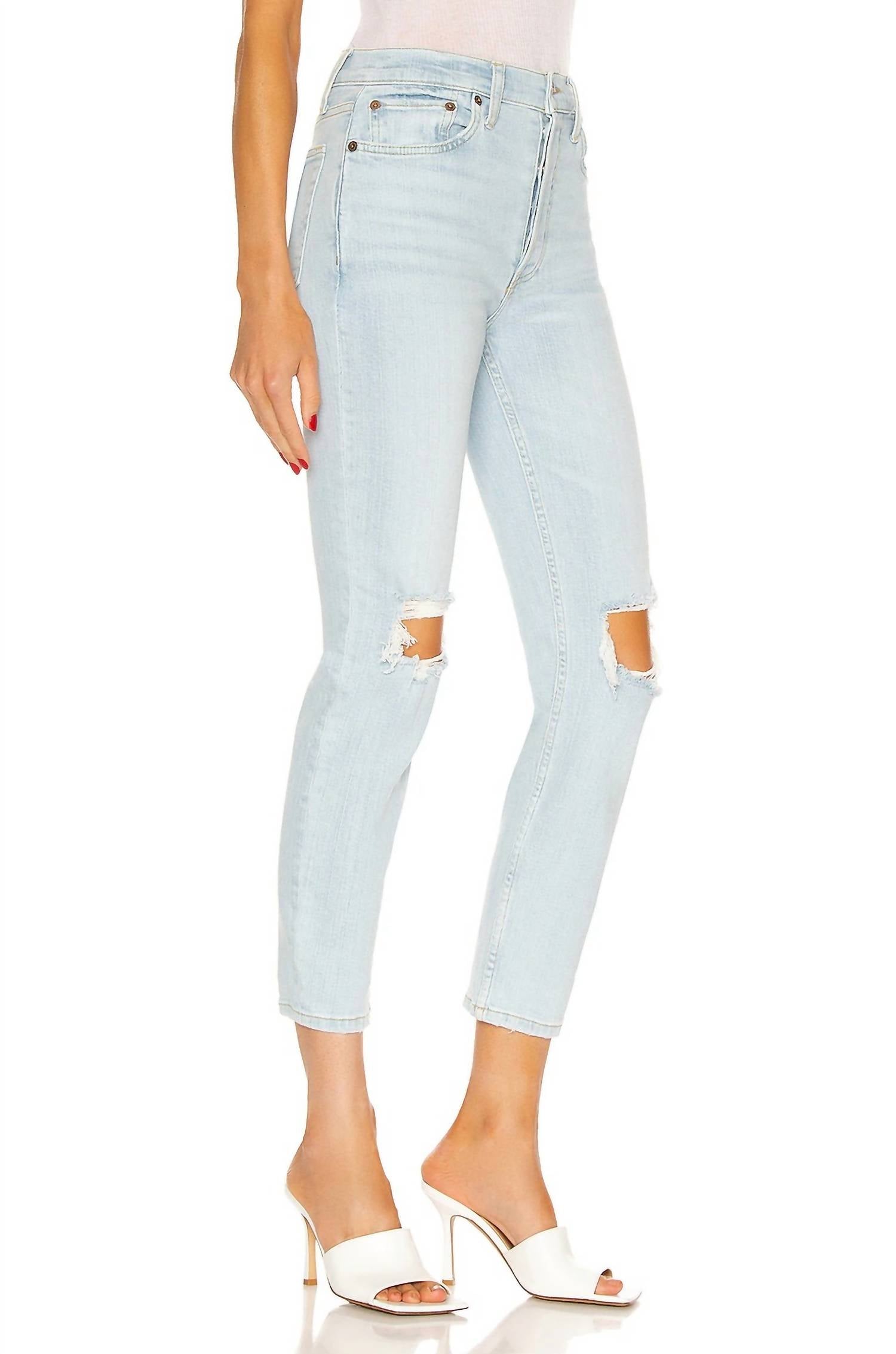 RE/DONE 90s High Rise Ankle Crop Jeans in destroyed icy blue - women's jeans - alternate view