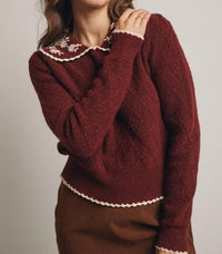 Forte - Daisy Embroidered Collar Knit Sweater
