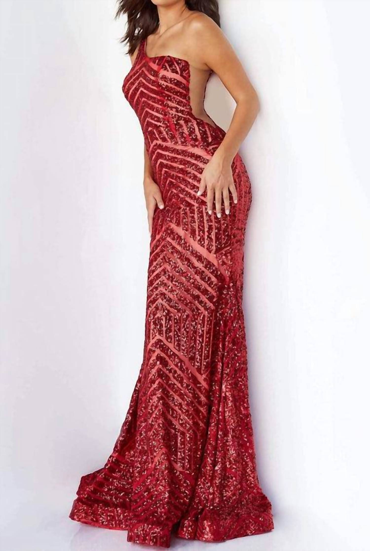 Jovani - Geometric Sequined Prom Gown