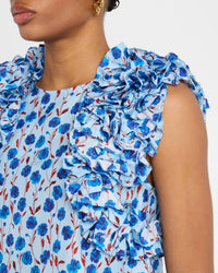 ESSENTIEL ANTWERP Honour Multi Ruffle Top in denim blue - women's blouse - alternate view