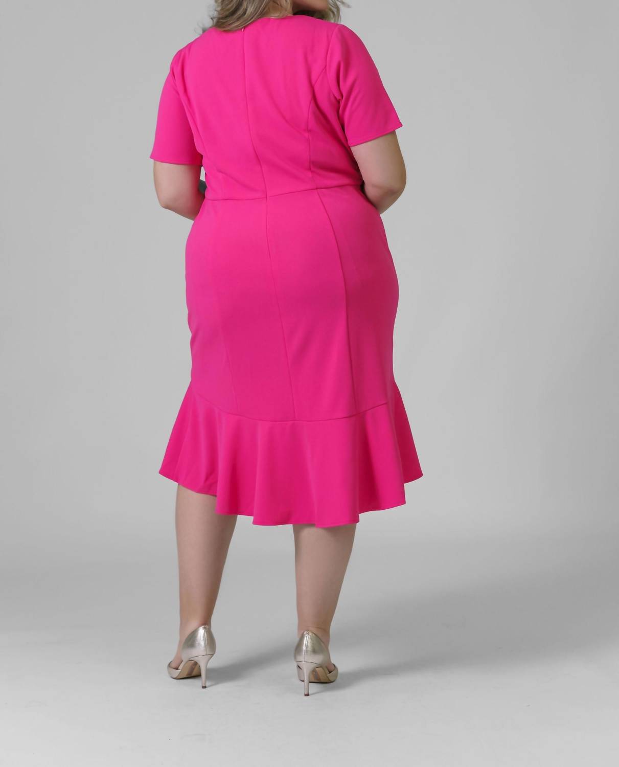 London Times - Elestria Scoop Neck Short Sleeve Midi Dress