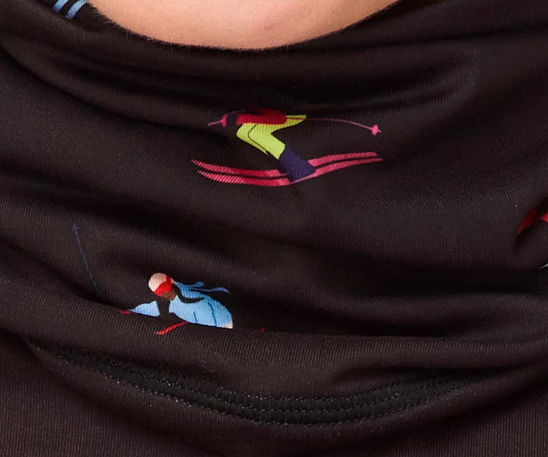 krimson klover Illustrated Neck Gaiter in multi skier black - women's scarf - detail view