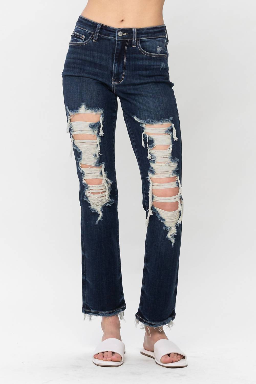 Judy Blue - Mid Rise Heavy Destroyed Straight Jean