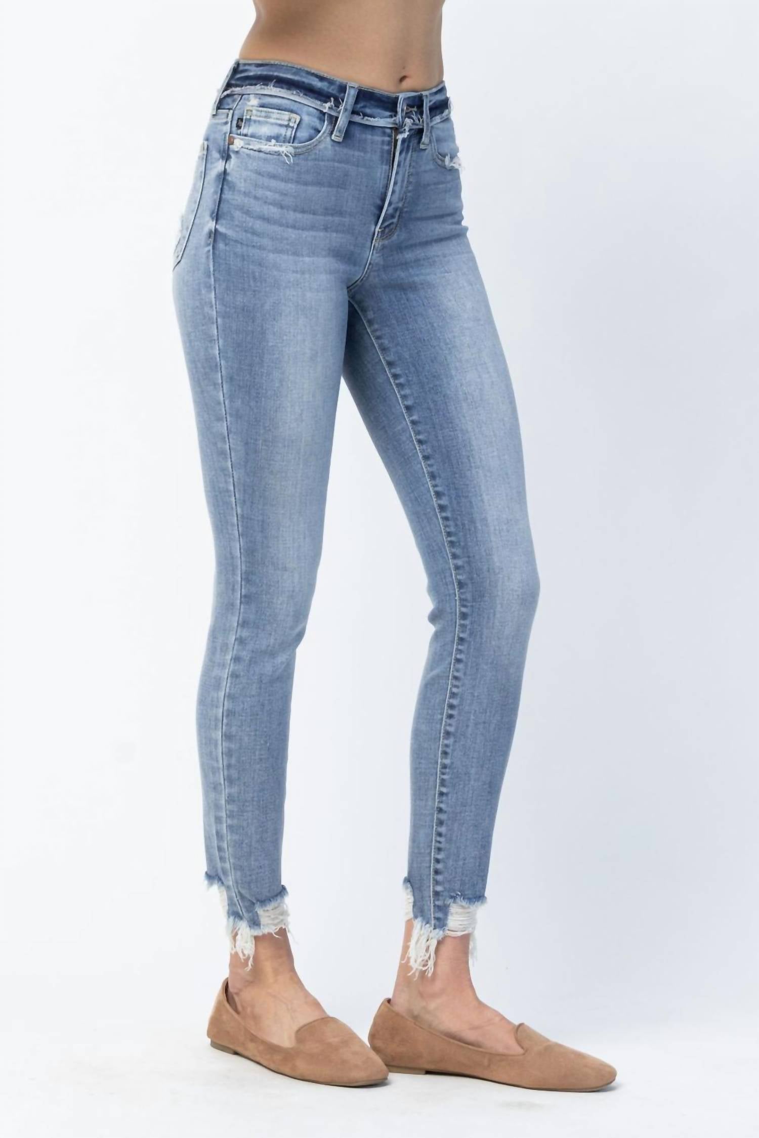Judy Blue Mid Rise Release Waistband Detail Skinny Jeans in blue - women's pants - alternate view