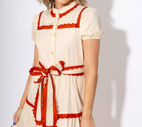 Tcec - Scallop and Stitch Bow Tie Tiered Midi Dress