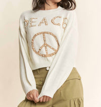 DAVI & DANI Light-weight Knit Pearl Studs Sweater Top With Peace in cream - women's sweater
