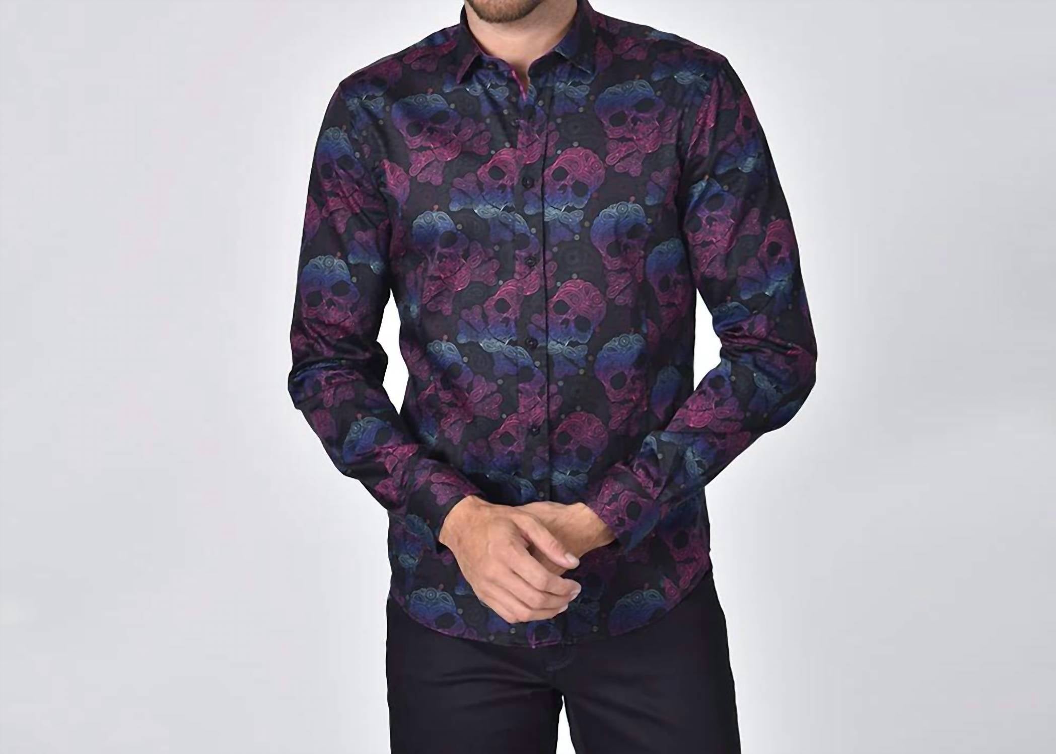 Eight X - Neon Skull and Bones With Paisley Button Down Shirt