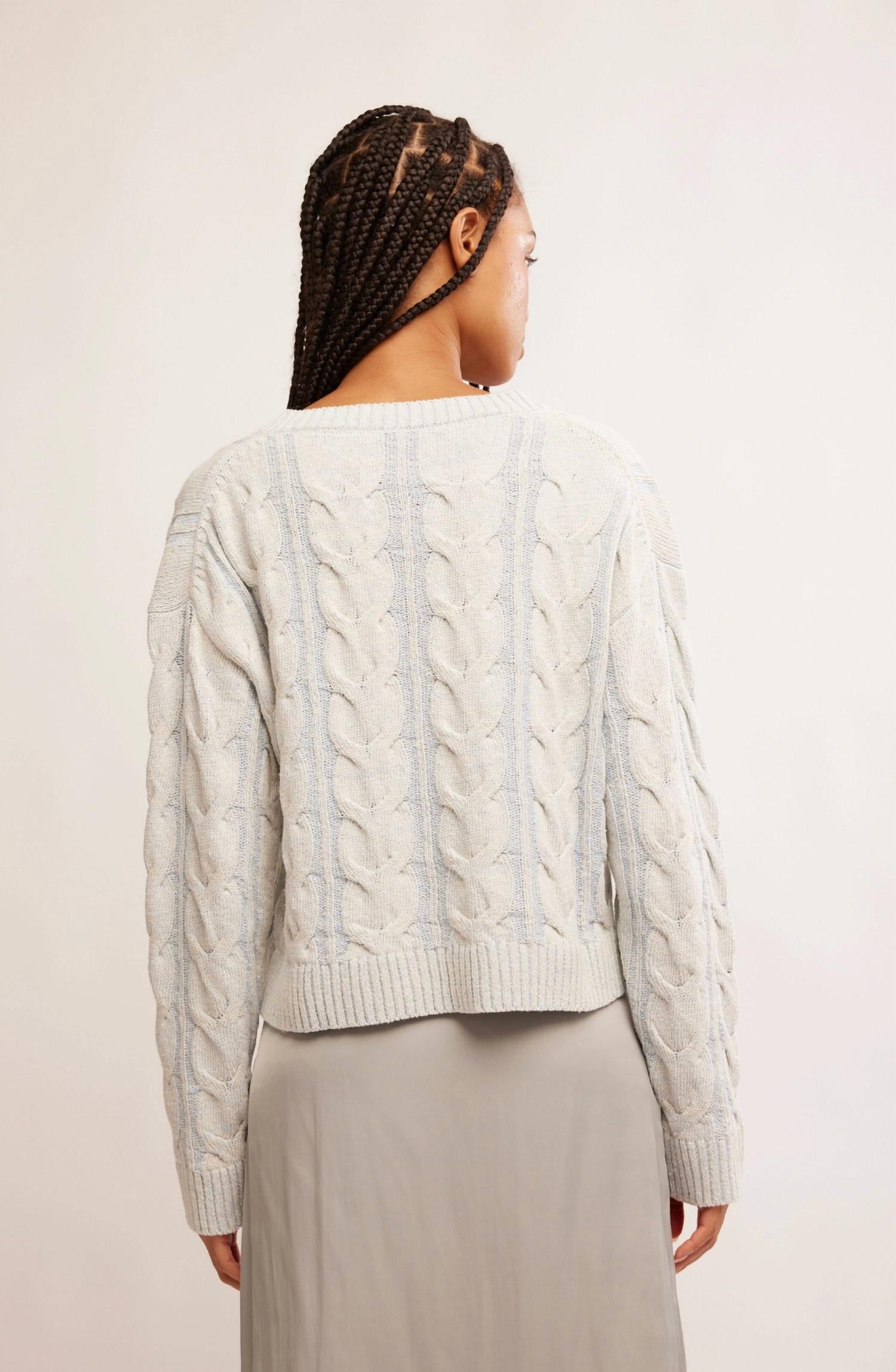 Free People - Washed Cable V Neck Sweater