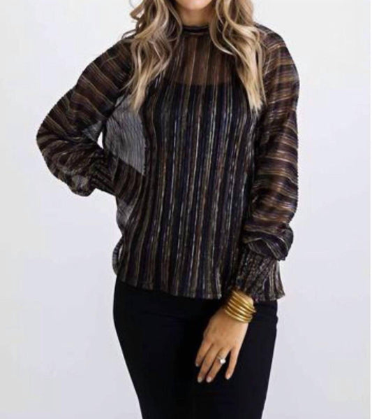 Karlie - METALLIC STRIPE PUFF SLEEVE TOP