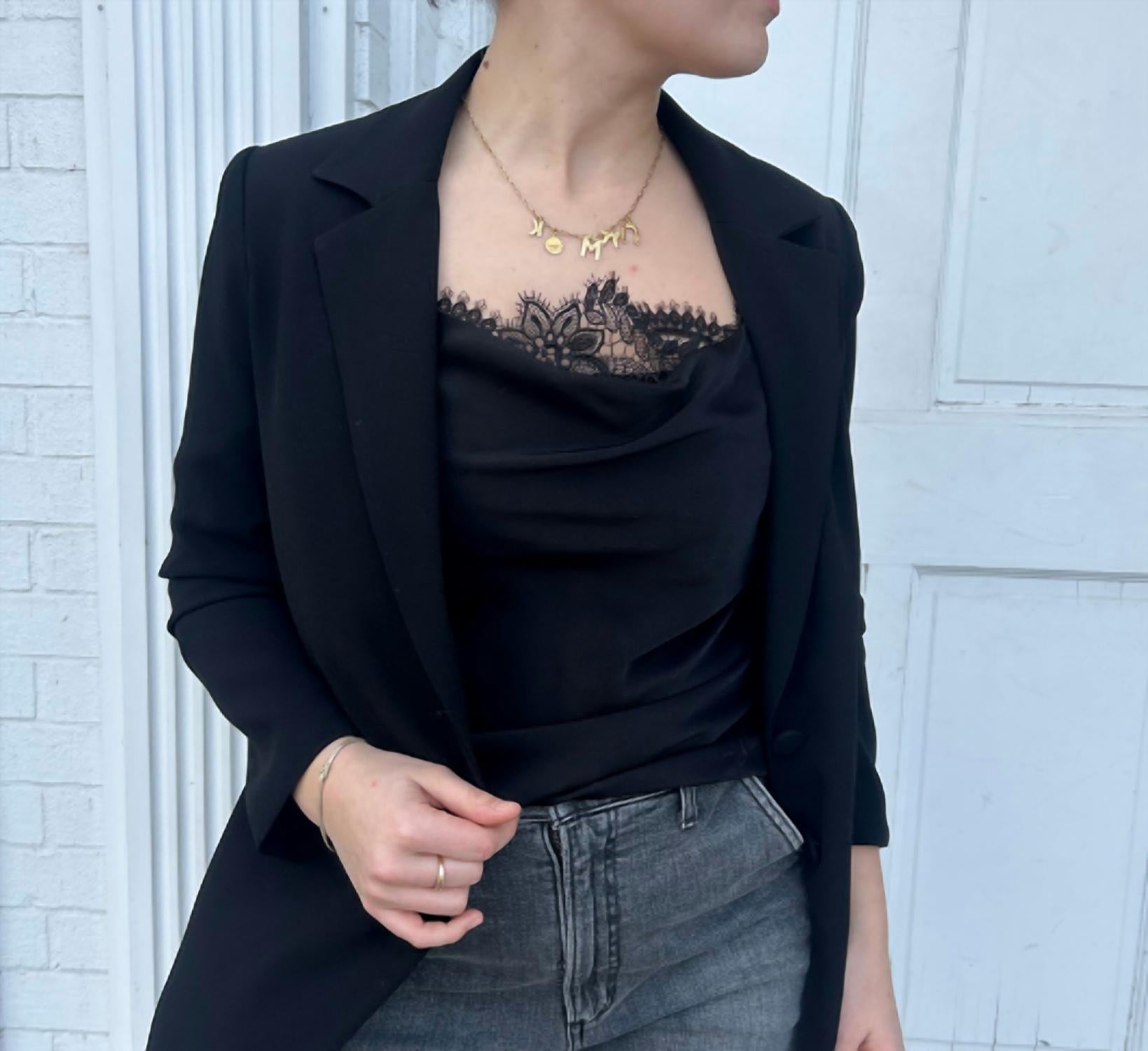 Suncoo Livia Silk Cami With Lace Insert in black - women's shirt - alternate view