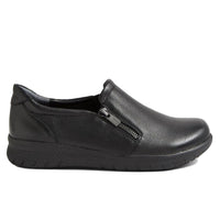 Ziera Women's Senan Casual Flat Shoe in black tumble leather - women's flats - detail view
