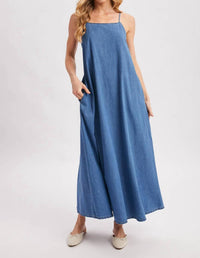 Bluivy - Denim Chambray Open Back Maxi Dress