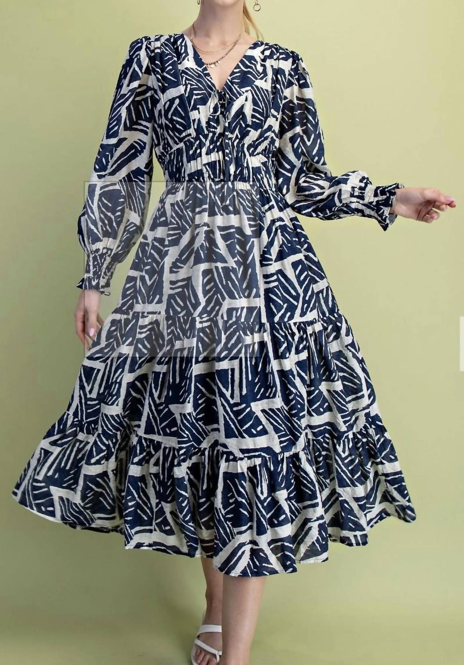 Gigio - Mix Midi Dress With Front Tie