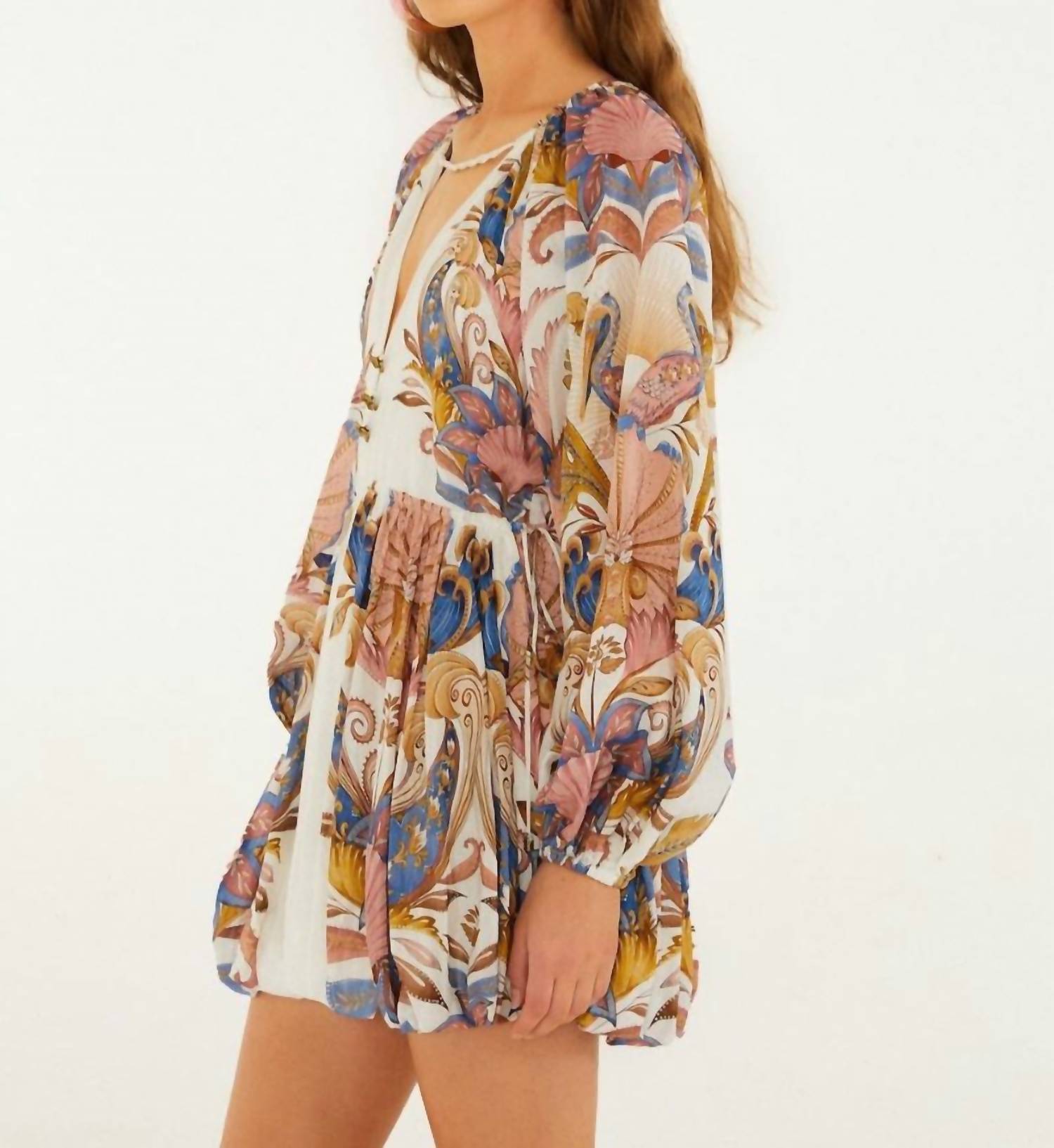 FARM RIO Mini Bubble Dress in off white sea garden - women's dress - detail view