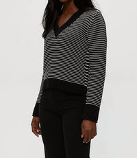 Michael Stars Linda V-Neck Pullover in black ivory - women's sweater - detail view