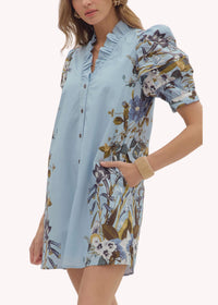 entro Flower Pattern Button Mini Dress in chambray - women's dress - detail view