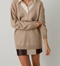 Sunday Edition Layered Pull Over Sweater Top in beige - women's sweater - alternate view