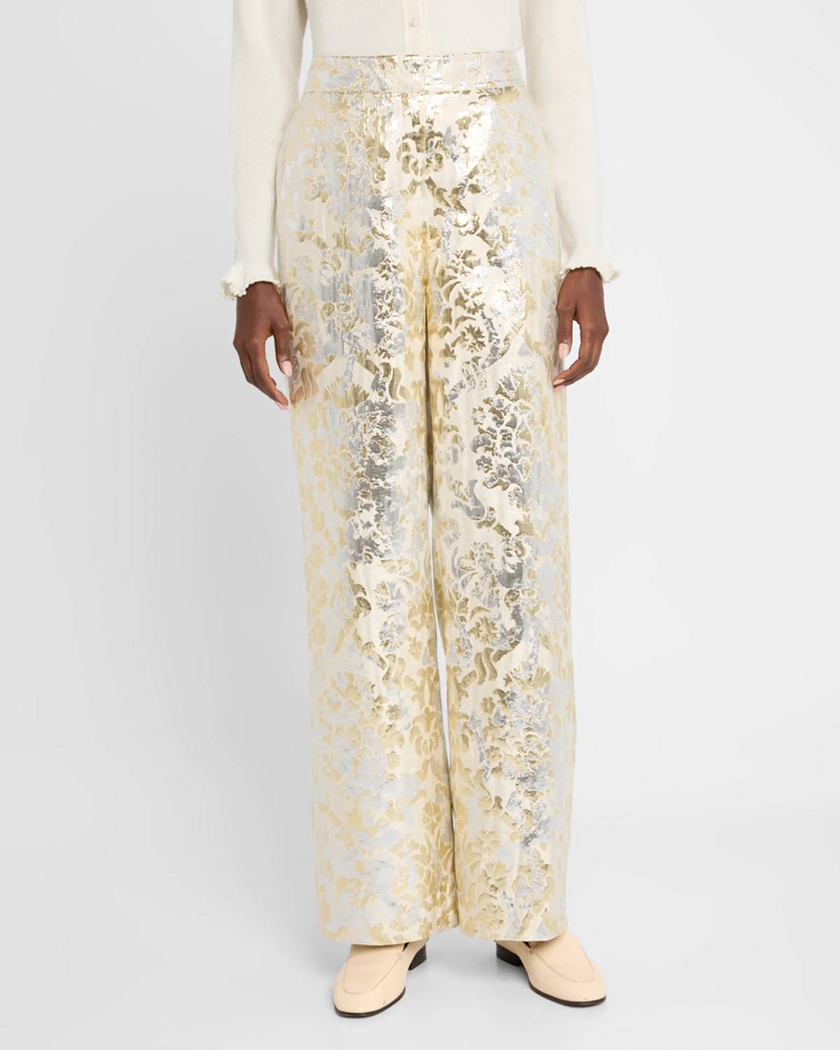 Lafayette 148 - Sullivan High Rise Metallic Jaquard Pants