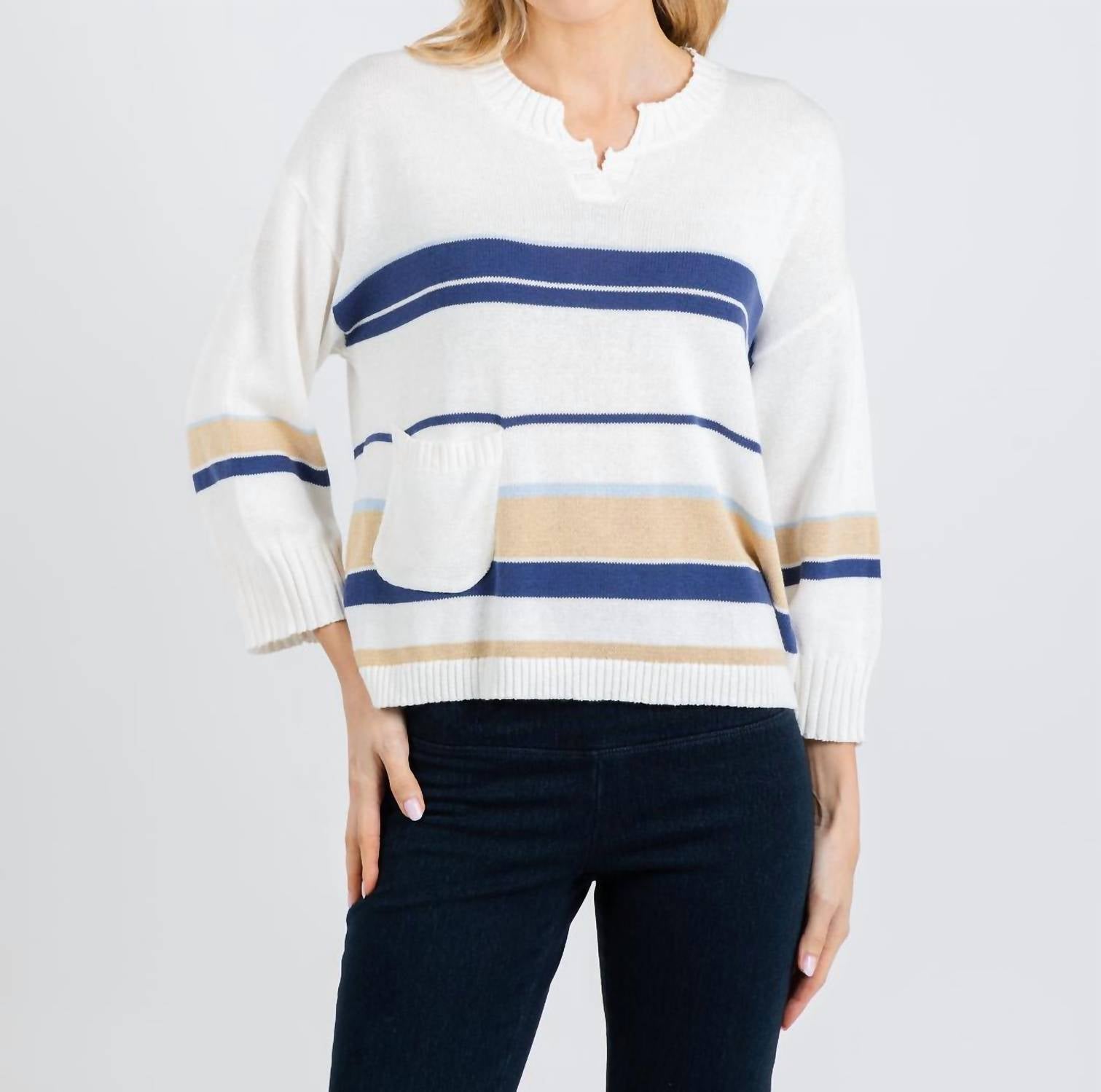 ZAKET & PLOVER Crop Stripe Sweater in white multi - women's long sleeve top