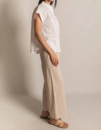 P.CILL Linen Relaxed Short Sleeve Button Up Shirt in white - women's shirt - alternate view