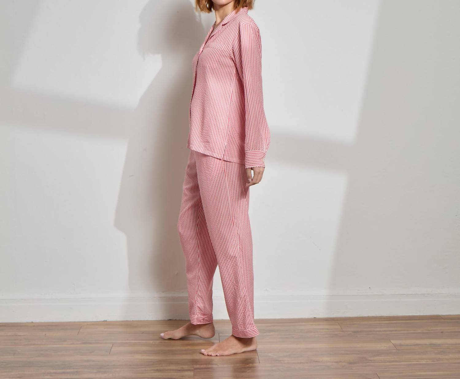 The Sleep Code Women's Ticking Stripe Long Pj Set in true red - women's item - detail view