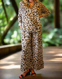 Look Mode Usa - Cheetah Print Wide Leg Pants