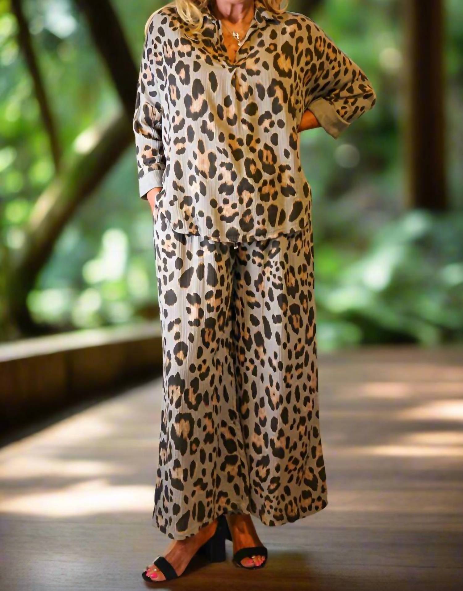 Look Mode Usa - Cheetah Print Wide Leg Pants